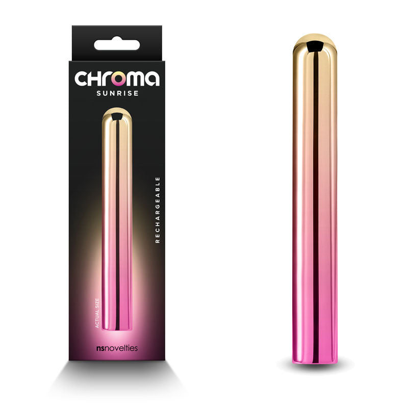 Chroma Sunrise - Large Metallic Pink/Gold USB Rechargeable Vibrator (13.8 cm, Body-Safe Silicone)