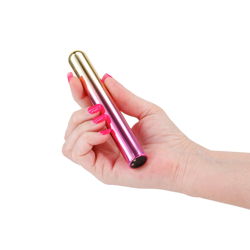 Chroma Sunrise - Large Metallic Pink/Gold USB Rechargeable Vibrator (13.8 cm, Body-Safe Silicone)
