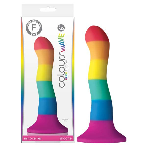 Colours Pride Edition Dongs – Wave Design – Body-Safe Silicone – Rainbow – 15.2 cm