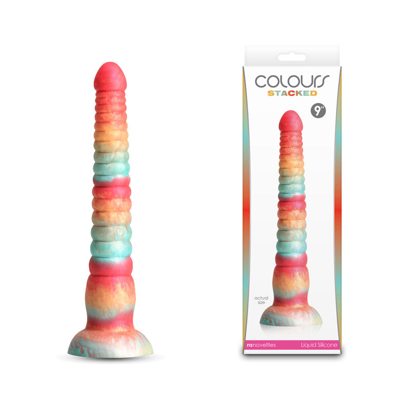 Colours Stacked - 9'' Fantasy Dildo - Red/Gold, Body-Safe Silicone, 23 cm