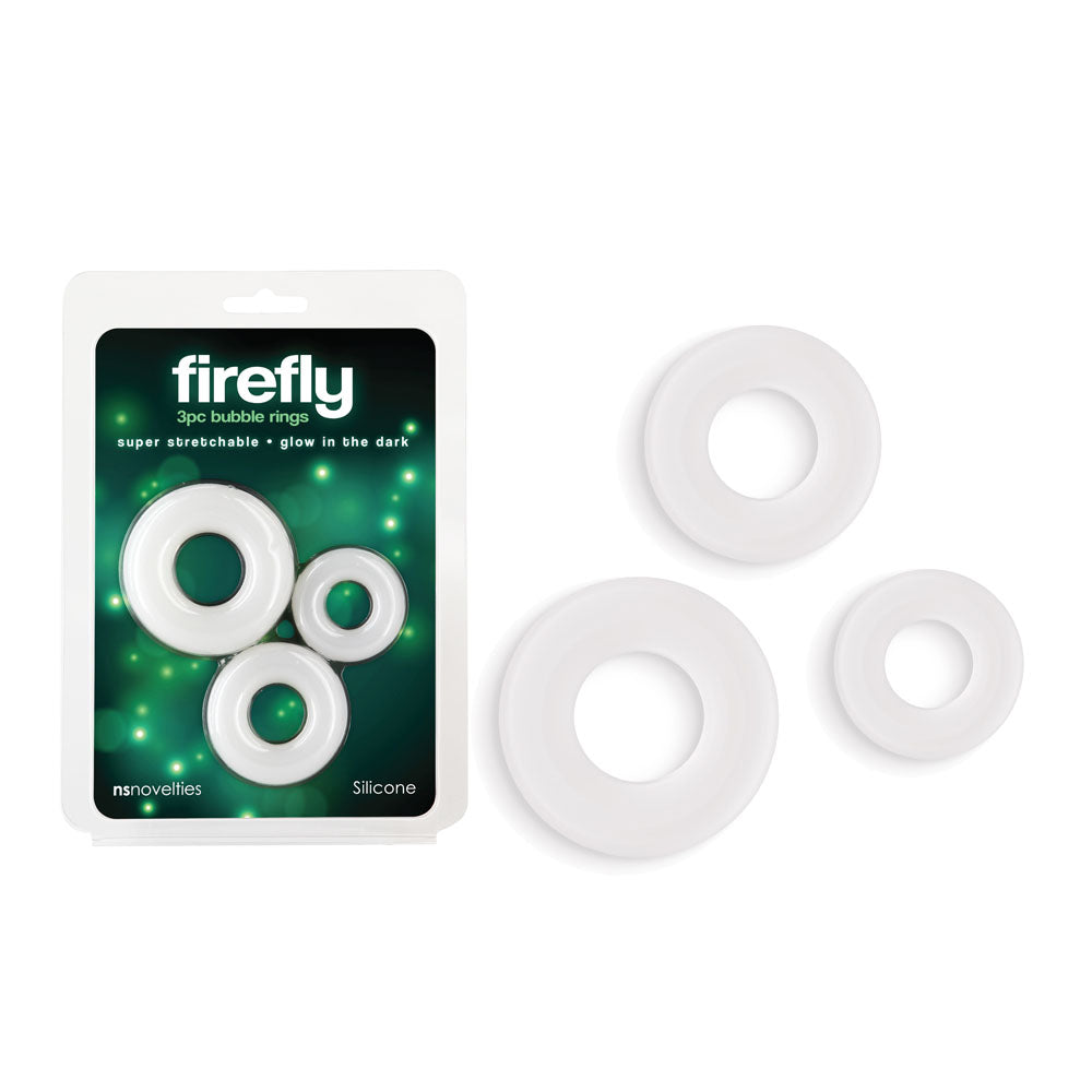 Firefly Glow-in-the-Dark Cock Rings - 3-Piece Set in White - Body-Safe Silicone for Enhanced Pleasure
