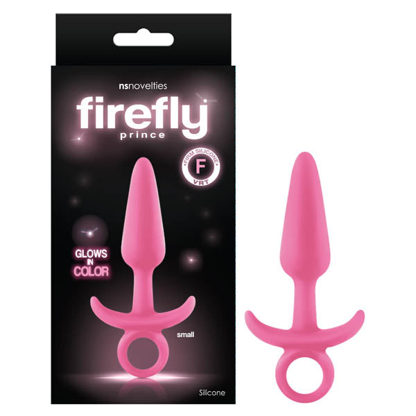 Firefly Prince - Glow-in-the-Dark Pink Small Butt Plug with Ring (10.9 cm, Body-Safe Silicone)