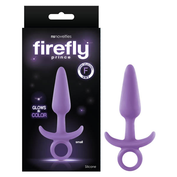Firefly Prince - Glow-in-the-Dark Purple Small Butt Plug with Ring (10.9 cm, Body-Safe Silicone)
