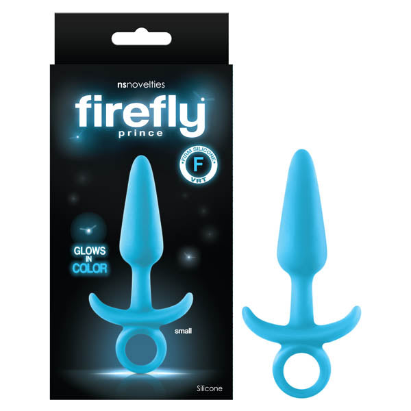 Firefly Prince - Glow-in-the-Dark Blue Small Butt Plug with Ring (10.9 cm, Body-Safe Silicone)