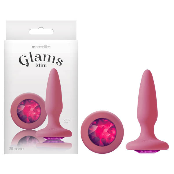 Glams Anal Toy – Mini Butt Plug with Sparkling Gem – Body-Safe Silicone – Pink – 8.4 cm