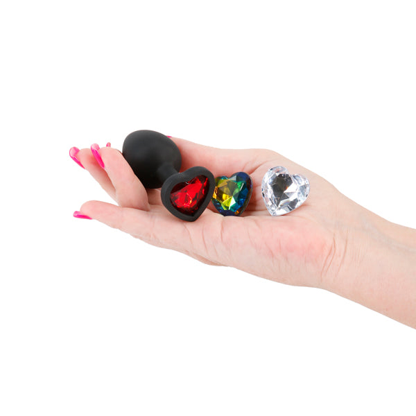 Glams Xchange Anal Toy – Interchangeable Heart Gems – Black – Small
