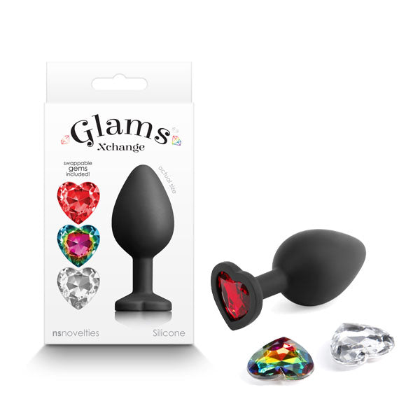 Glams Xchange Anal Toy – Interchangeable Heart Gems – Black – Medium