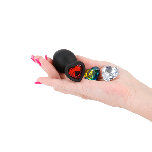 Glams Xchange Anal Toy – Interchangeable Heart Gems – Black – Medium