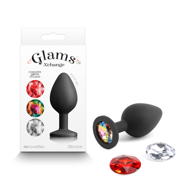 Glams Xchange Anal Toy – Medium Butt Plug – Interchangeable Gems – Black – Medium
