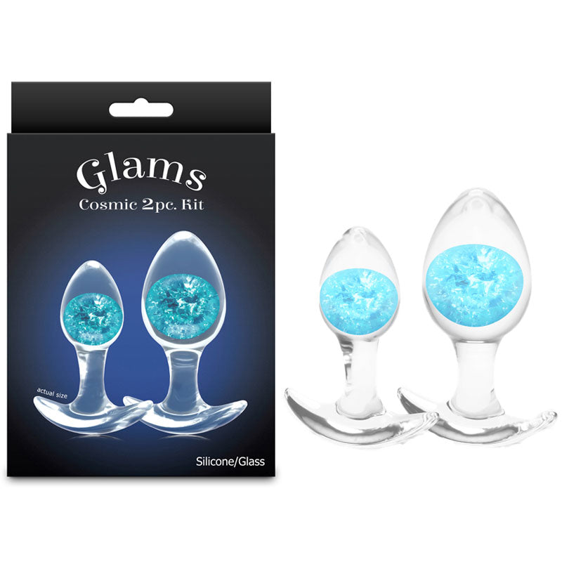 Glams Cosmic 2-Piece Butt Plug Set – Blue & Clear Silicone Plugs (2 Sizes, Body-Safe, USB Rechargeable)