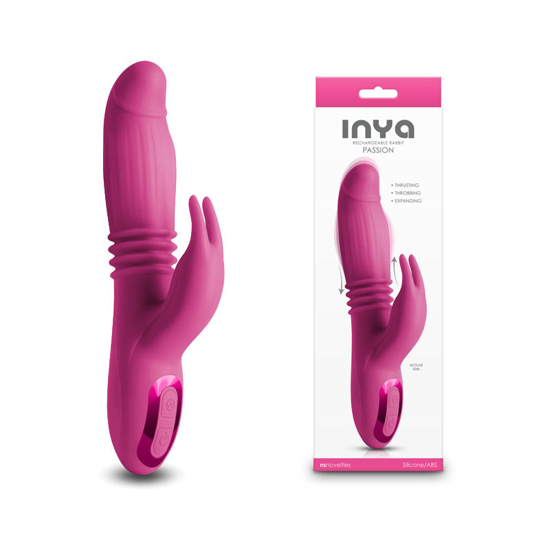 INYA Passion - Pink Thrusting Rabbit Vibrator (22.2 cm, USB Rechargeable, Body-Safe Silicone)