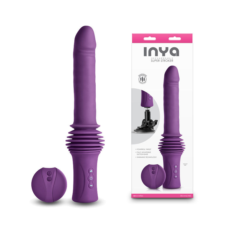 INYA Super Stroker - Purple - 36.8 cm USB Rechargeable Thrusting Vibrator with Remote Control for Enhanced Pleasure