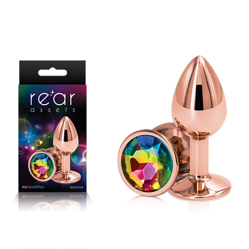 Rose Gold Small Metal Butt Plug with Rainbow Gem Base – Body-Safe and USB Rechargeable for Enhanced Wellness