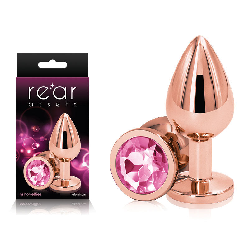 Rose Gold Medium Metal Butt Plug with Pink Gem Base - Body-Safe, Gender-Neutral Design for Enhanced Wellness