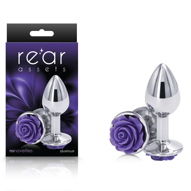 Rear Assets Anal Toy – Chrome, Purple Rose Base – Small – 7.6 cm
