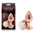 Rose Gold Medium Metal Butt Plug with White Rose Base – 8.9 cm Body-Safe Design for Enhanced Wellness and Pleasure