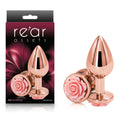 Rose Gold Medium Metal Butt Plug with Pink Rose Base – 8.9 cm, Body-Safe and USB Rechargeable