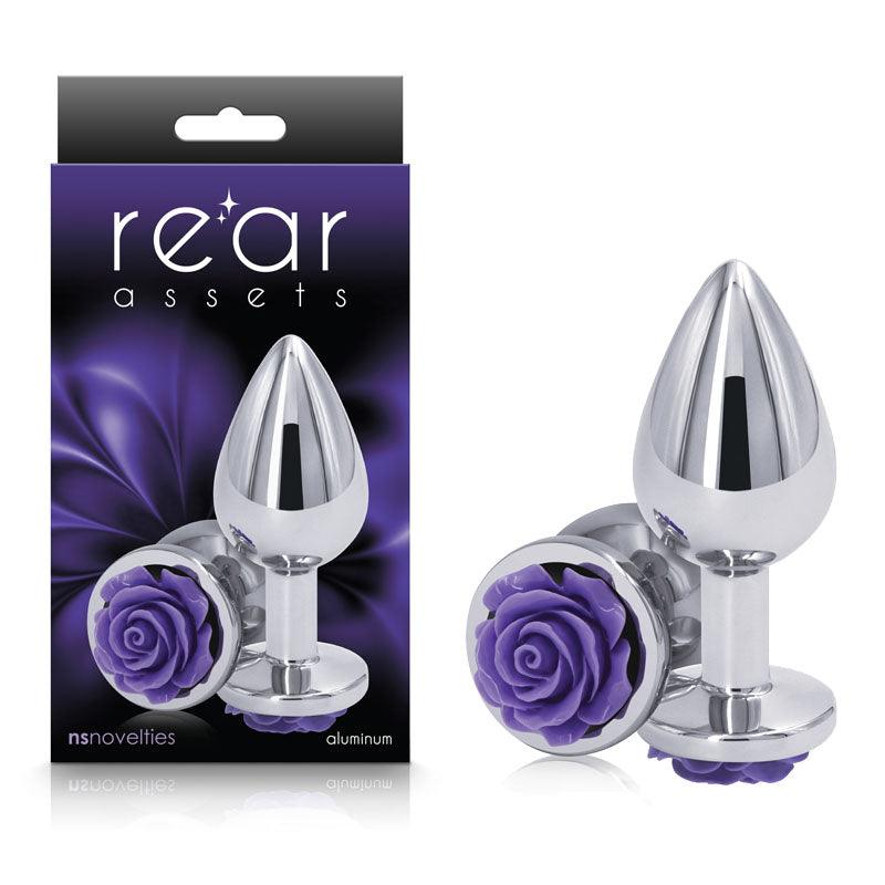 Rear Assets Anal Toy – Medium – Chrome – Purple Rose – 8.9 cm