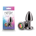 Rear Assets Petite Metal Butt Plug – Gunmetal with Rainbow Gem Base (6 cm, Body-Safe, Gender-Neutral)
