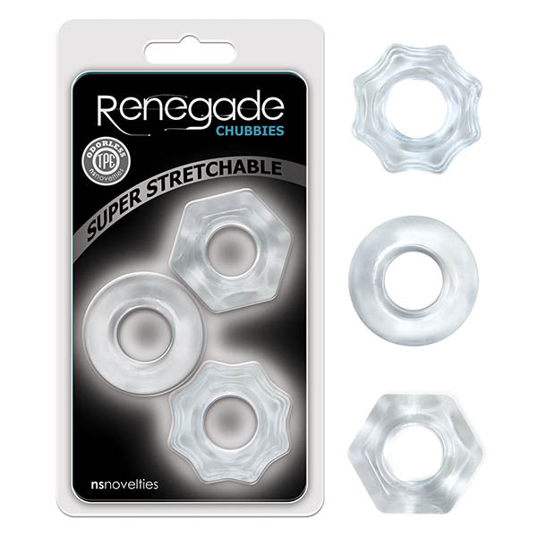 Renegade Chubbies - Body-Safe Clear Cock Ring Set of 3 for Enhanced Pleasure (Unisex, Flexible Fit)