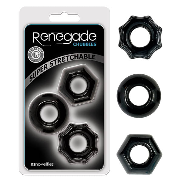 Renegade Chubbies - Set of 3 Body-Safe Silicone Cock Rings in Black (Comfort Fit, Unisex)