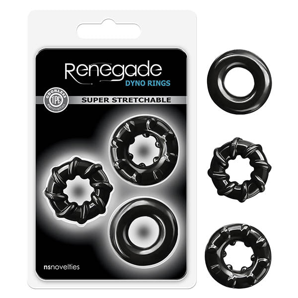 Renegade - Dyno Rings - Set of 3 Body-Safe Silicone Cock Rings in Black (Enhance Pleasure, Adjustable Fit)