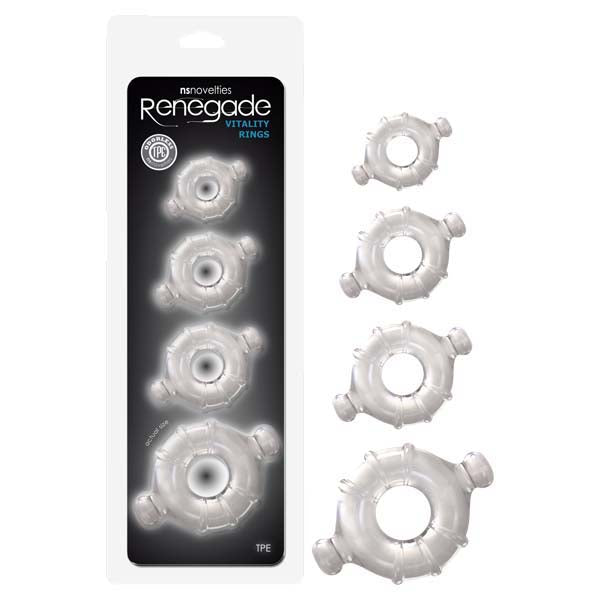 Renegade Vitality Rings - Body-Safe Clear Cock Rings Set (4 Sizes, Enhanced Performance)