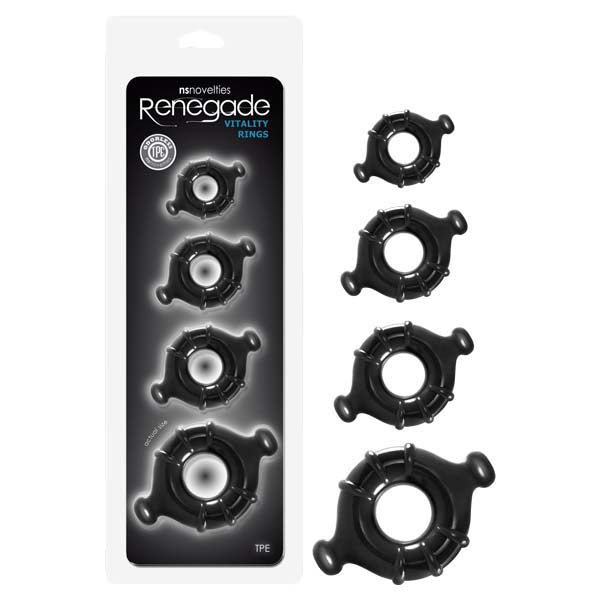 Renegade Vitality Cock Rings Set - 4 Sizes of Body-Safe Black Ring for Enhanced Stimulation (Gender-Neutral, Wellness Focused)
