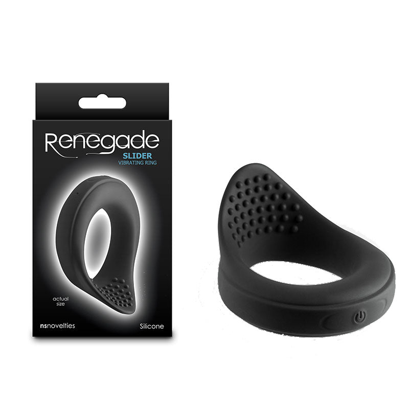Renegade Slider - Black USB Rechargeable Vibrating Cock Ring for Enhanced Pleasure