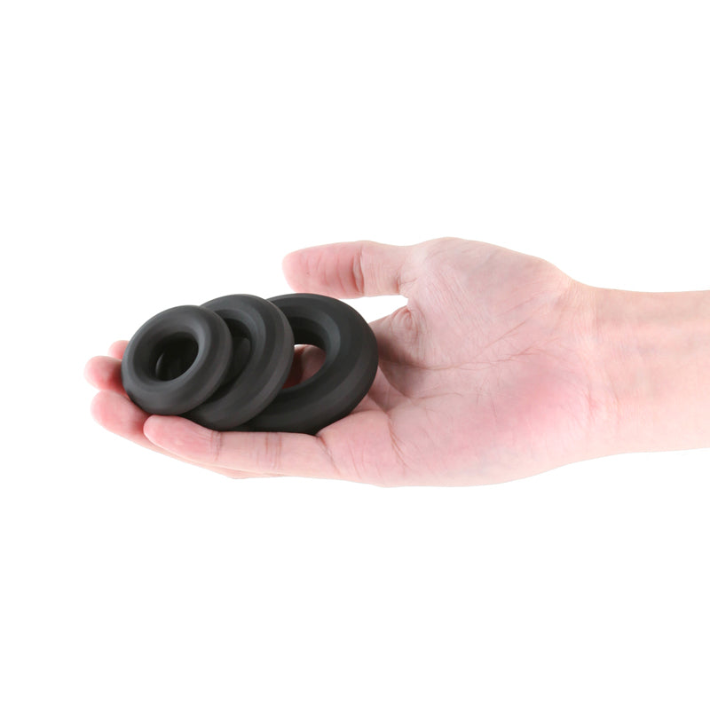 Renegade 3-Piece Adjustable Fireman Cock Ring Set - Black - Body-Safe Silicone for Enhanced Pleasure
