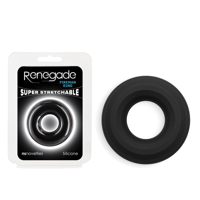 Renegade Fireman Ring - Medium - Black - Body-Safe Silicone Cock Ring for Enhanced Pleasure