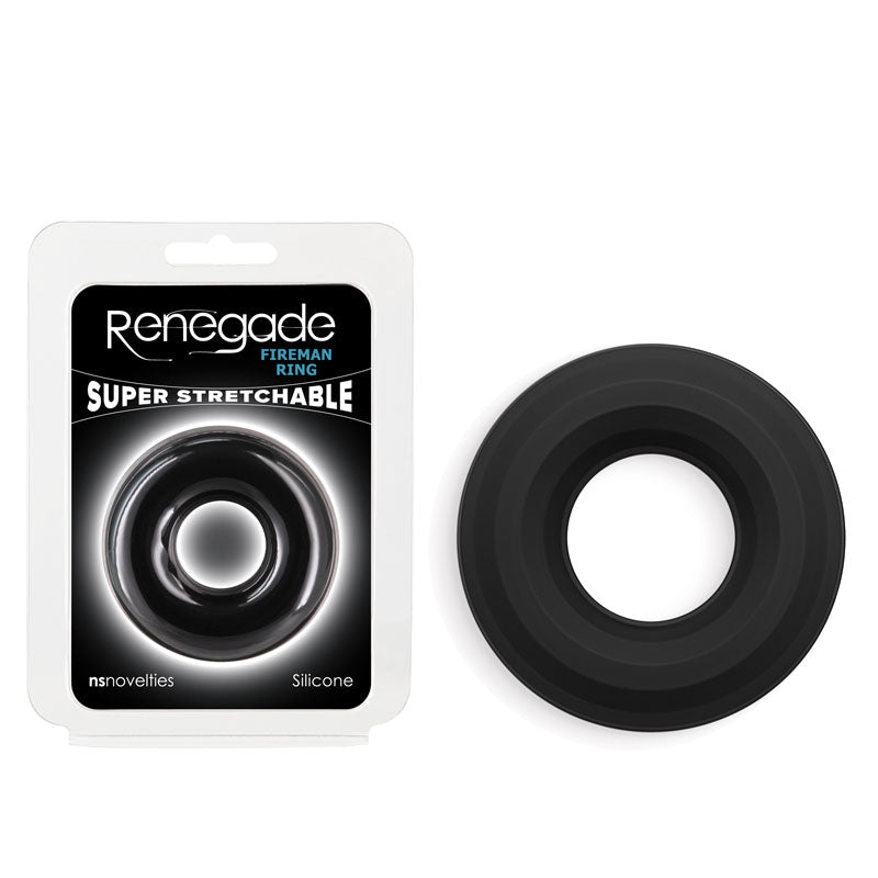 Renegade Fireman Ring - Large - Black - Premium Body-Safe Silicone Cock Ring for Enhanced Pleasure