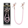 Bound Nipple Clamps - Elegant Pink & Gold Design with Pearl Chain for Enhanced Sensation