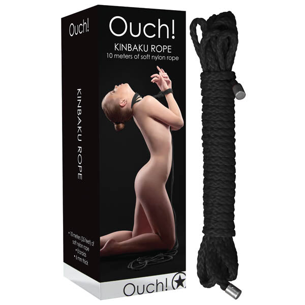 Ouch Kinbaku Body-Safe Rope - 10 Metre Length - Versatile Black Bondage Rope for Safe and Sensual Play
