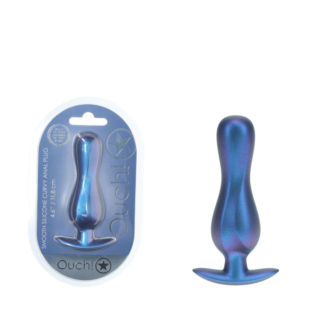 OUCH! Body-Safe Curvy Anal Plug - Metallic Blue (11.7 cm, Ergonomic Design for Enhanced Pleasure)