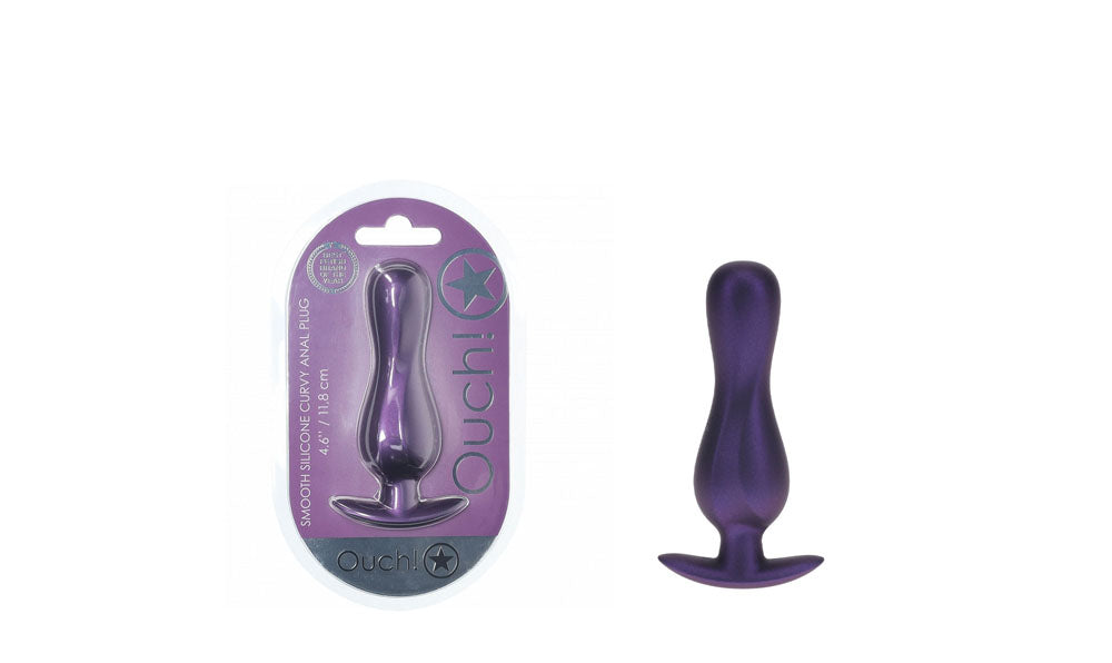 OUCH! Body-Safe Curvy Anal Plug - Metallic Purple (11.7 cm, Perfect for All Genders)