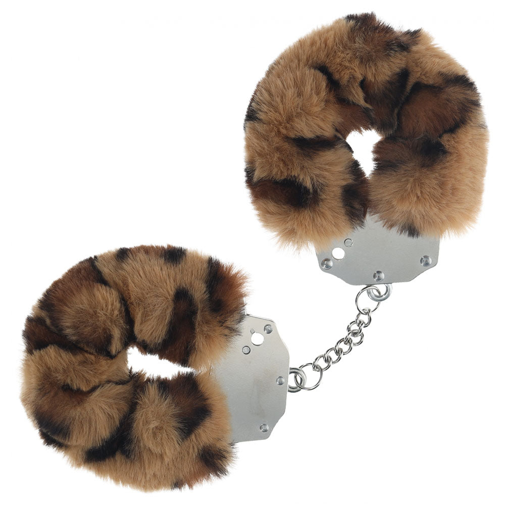 OUCH! Premium Leopard Print Fluffy Restraints – Heavy-Duty Cuffs for Comfortable Bondage Play