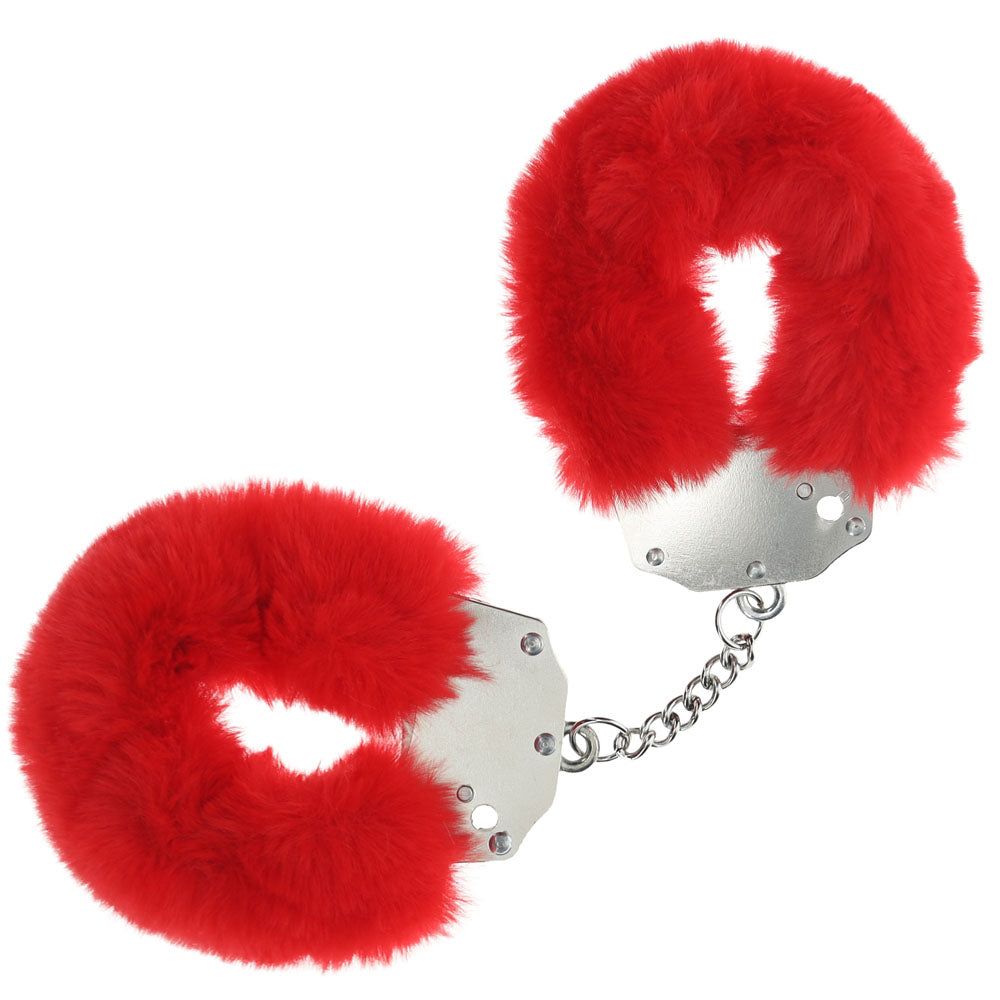OUCH! Plush Red Restraints - Heavy-Duty Fluffy Cuffs for Comfort and Control
