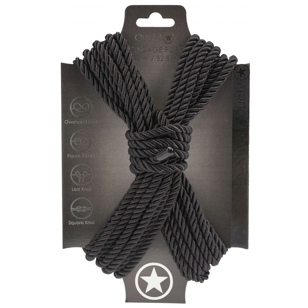 OUCH! 10 Meter Bondage Rope - Durable Black Nylon for Safe and Comfortable Restraint
