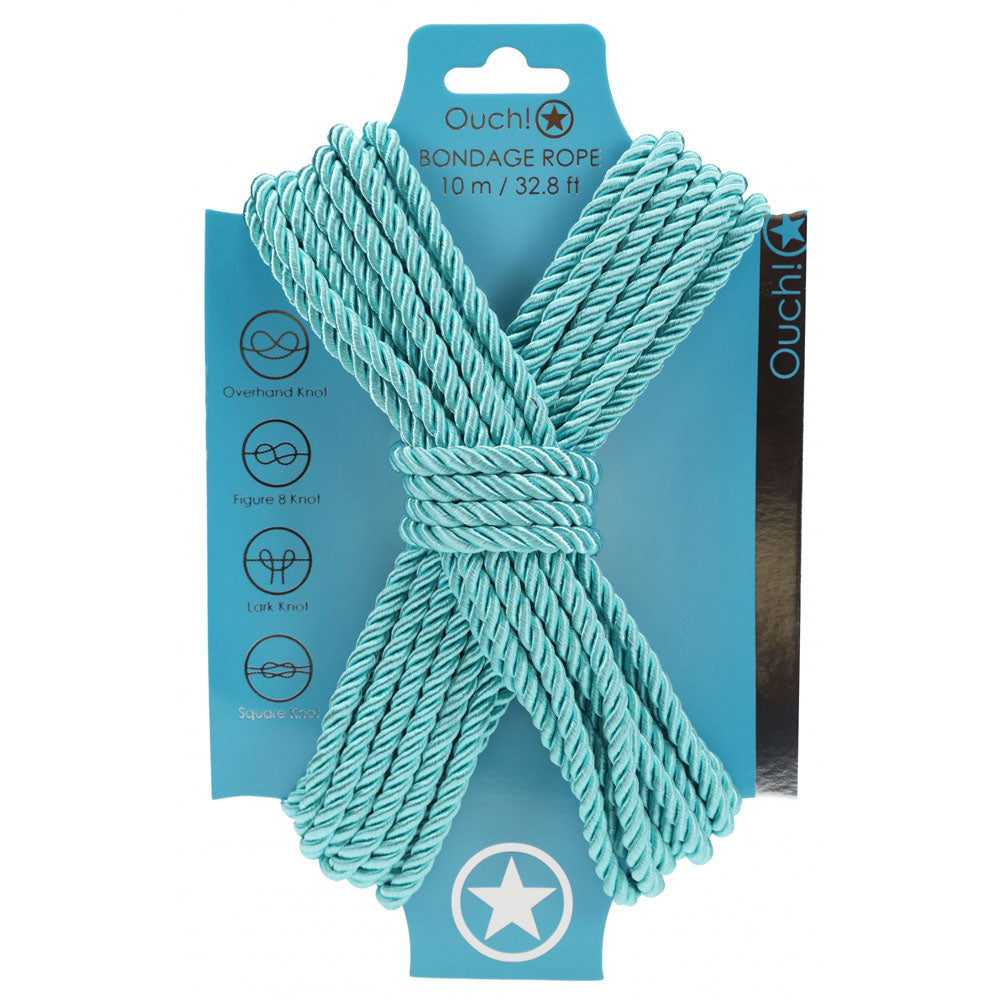 OUCH! Blue Nylon Bondage Rope - 10 Meter Length - Soft and Durable Bondage Accessory for All Genders