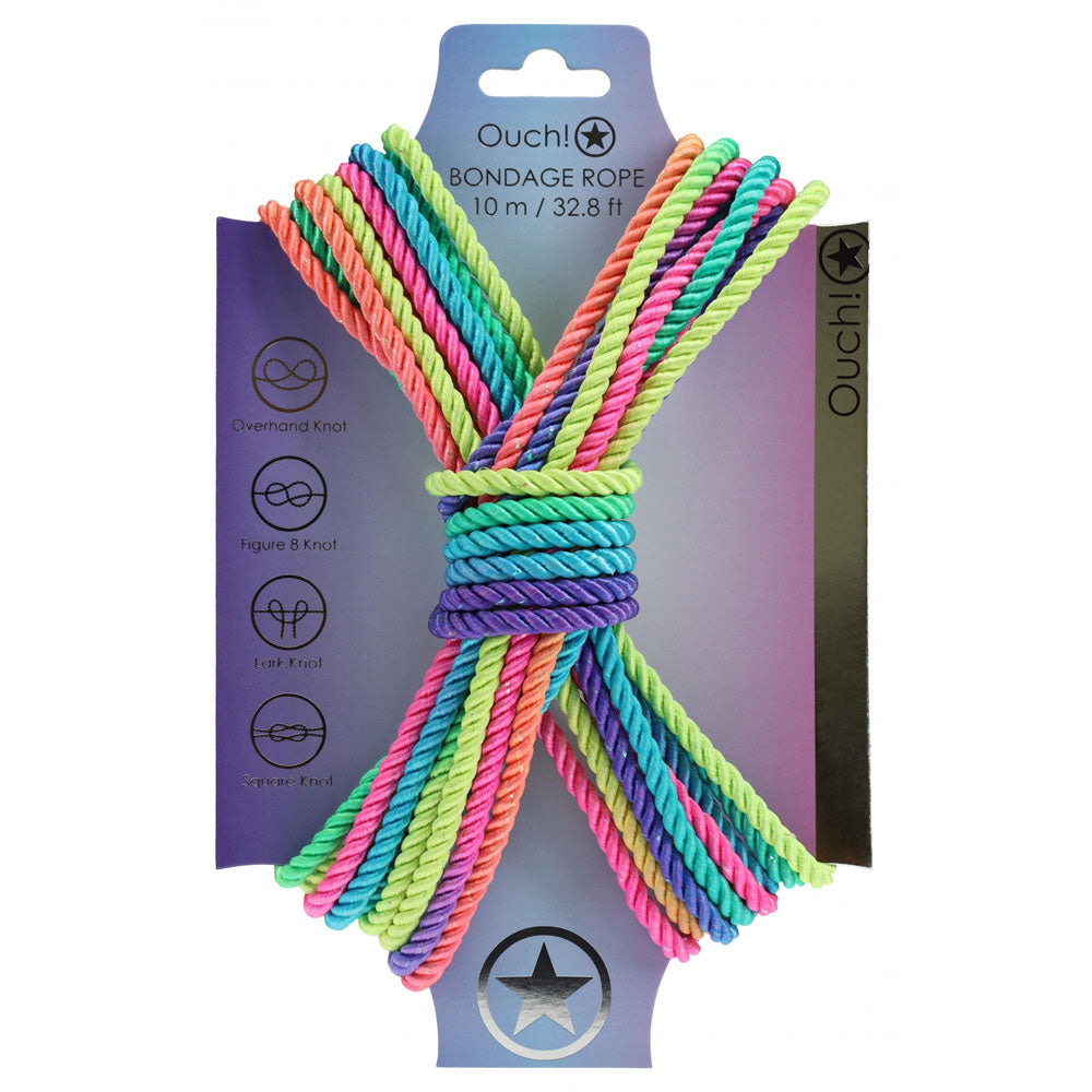 OUCH! Multi-Coloured Nylon Bondage Rope - 10 M Long - Versatile and Durable for All BDSM Experiences