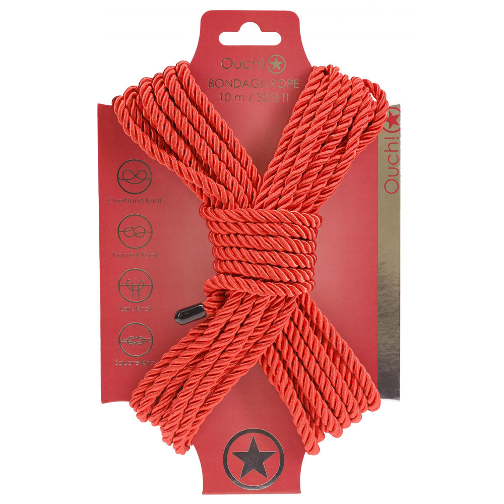 OUCH! 10m Bondage Rope - Durable Red Nylon Restraint Rope for Safe and Comfortable Play