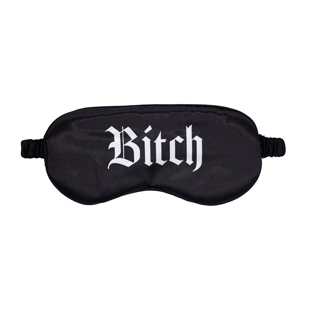 Satin Eye Mask for Sleep and Relaxation - "Bitch" Black Printed Design