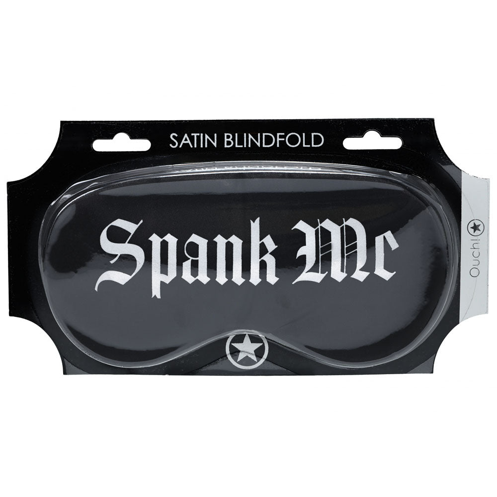 OUCH! Body-Safe Satin Eye Mask - Spank Me - Black Printed Sleep Mask