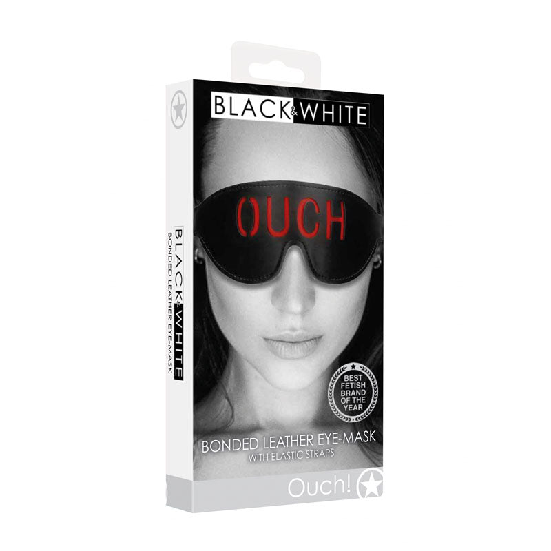OUCH! Black & White Bonded Leather Eye Mask – Stylish Eye Restraint for Enhanced Sensory Play
