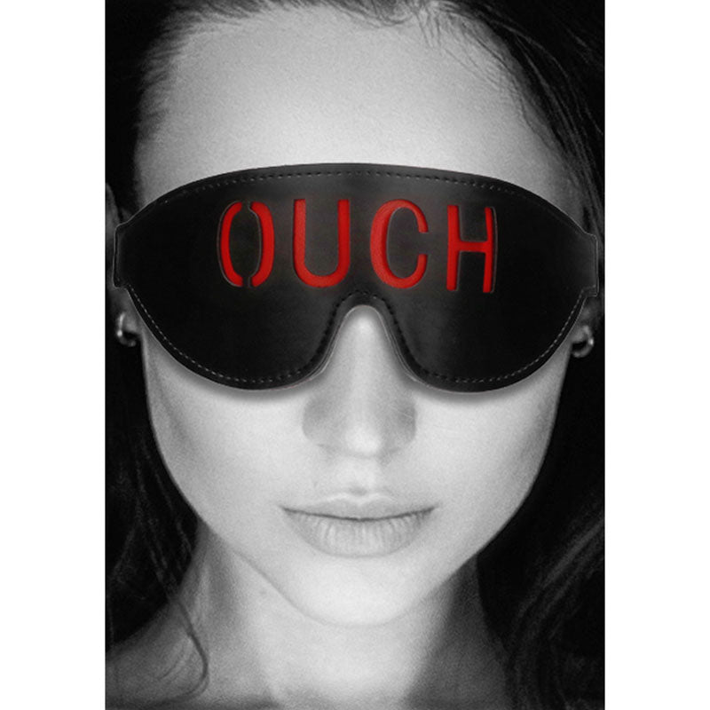 OUCH! Black & White Bonded Leather Eye Mask – Stylish Eye Restraint for Enhanced Sensory Play