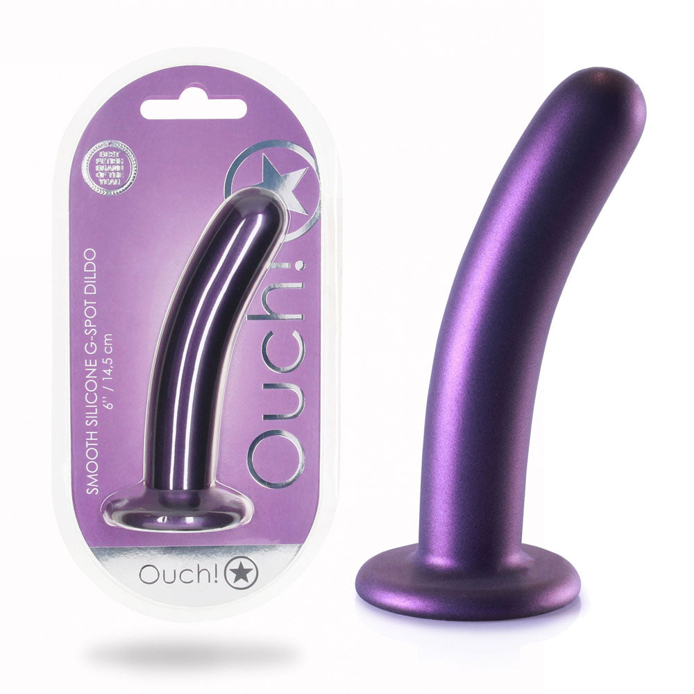 OUCH! Body-Safe Smooth Silicone G-Spot Dildo - 6'' / 14.5 cm - Metallic Purple