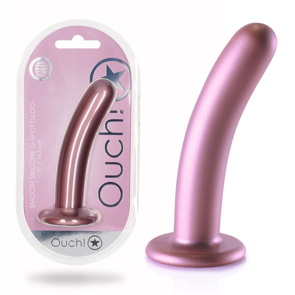 OUCH! Body-Safe Smooth Silicone G-Spot Dildo – 6'' / 14.5 cm - Elegant Rose Gold Finish