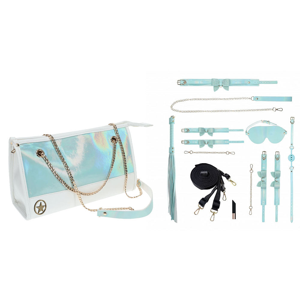 OUCH! Paris Collection - 8-Piece Baby Blue Bondage Set with Carrying Bag - Body-Safe & Stylish