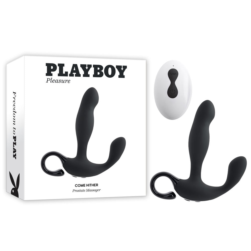 Playboy Pleasure Come Hither - Black USB Rechargeable Prostate Massager (13.2 cm, Wireless Remote Control)